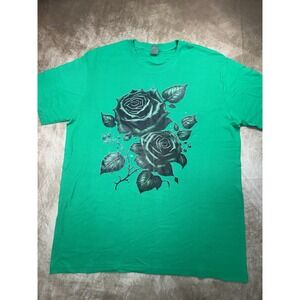 Unisex Floral Rose flowers print design Tshirt XL Green NWOT